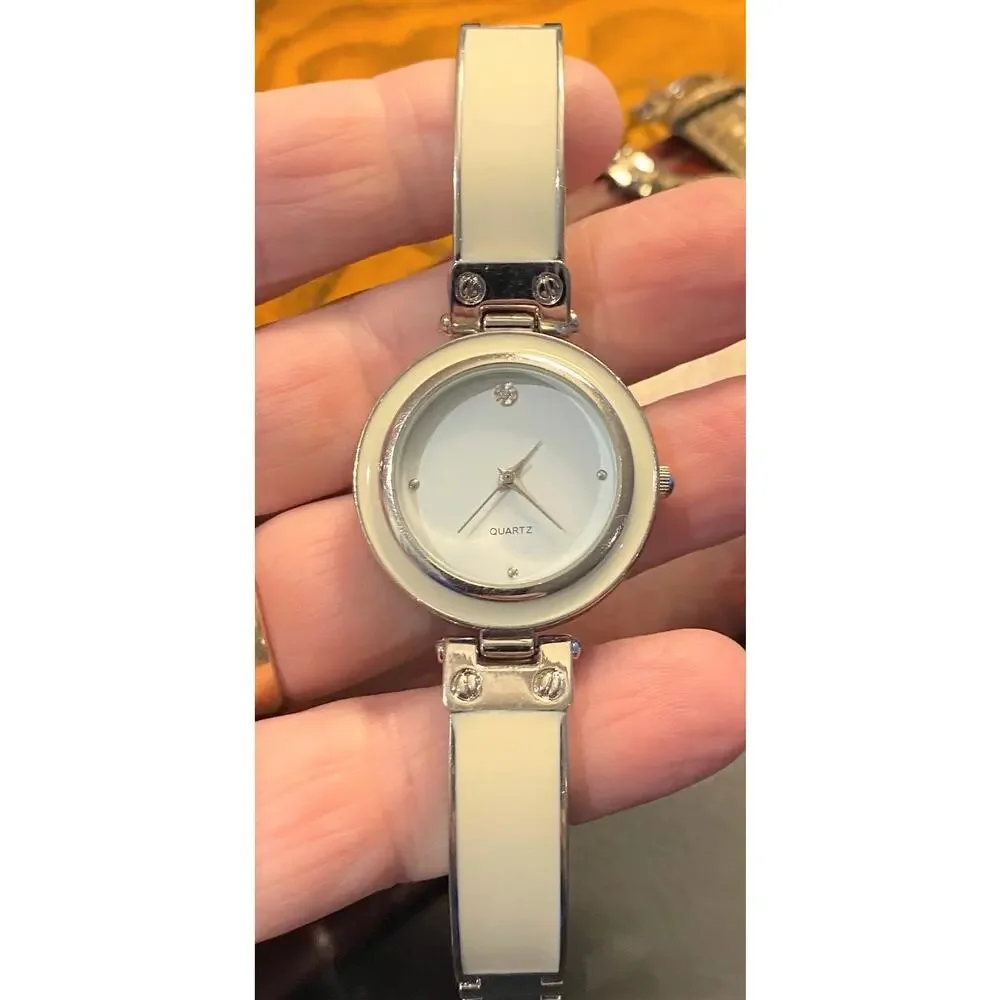 Women's 34mm Silver Tone Quartz Watch With Enamel Accents